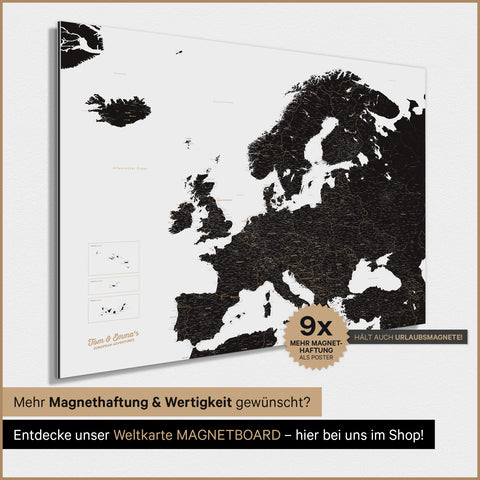 Europakort TRAVEL® Magnetisk plakat – Lys Sort