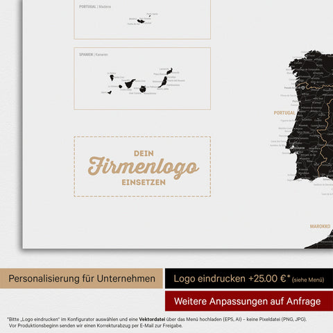 Europakort TRAVEL® Magnetisk plakat – Lys Sort