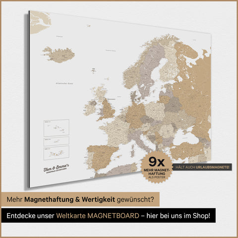 Europakort TRAVEL® Magnetisk plakat – Multifarvet Beige