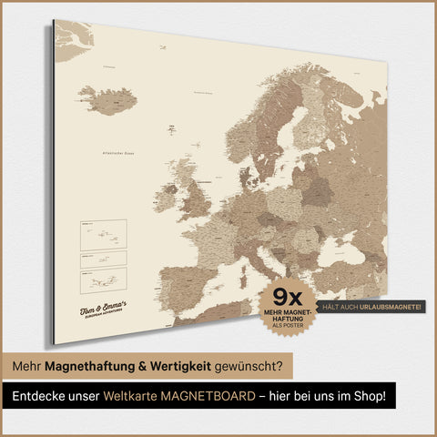 Europakort TRAVEL® Magnetisk plakat – Multifarvet Brun