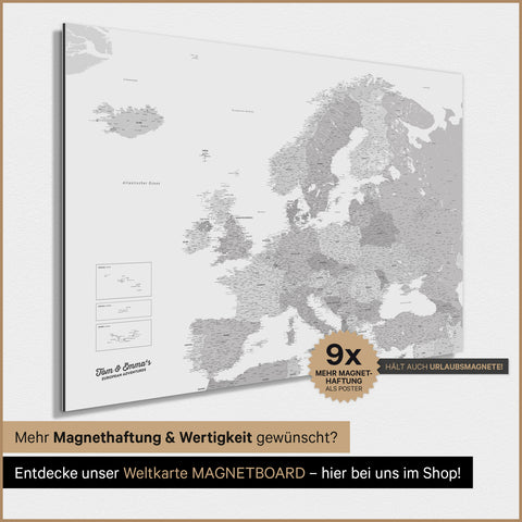 Europakort TRAVEL® Magnetisk plakat – Multifarvet Grå