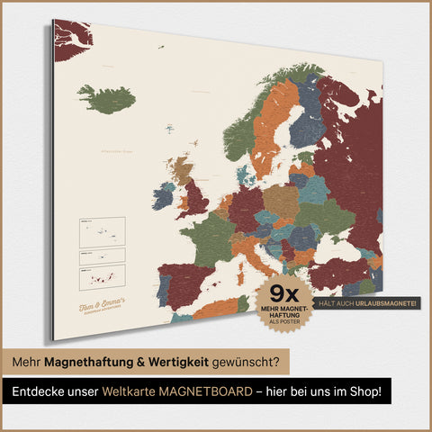 Europakort TRAVEL® Magnetisk plakat – Multifarvet Klar