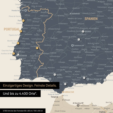 Ausschnitt einer Europakarte als Magnetposter in Navy Light zeigt einen Ausschnitt von England, Frankreich und Belgien