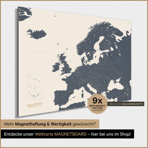 Europakort TRAVEL® Magnetisk plakat – Navy Light