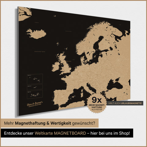 Europakort TRAVEL® Magnetisk plakat – Sonar Sort