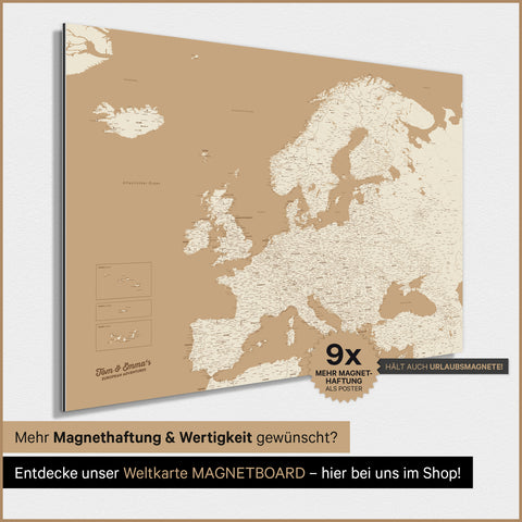 Europakort TRAVEL® Magnetisk plakat – Treasure Guld