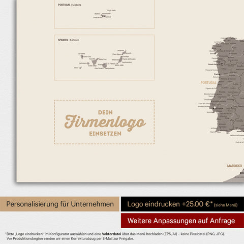 Europakort TRAVEL® Magnetisk plakat – Warmgray (Brun-Grå)