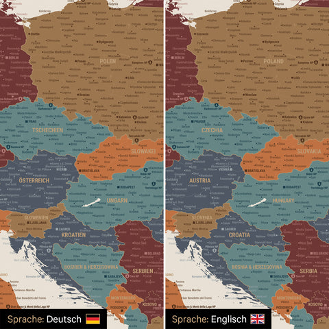 Europakort TRAVEL® Canvas med nåle – Multicolor Vivid