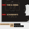 Europa-Karte in einem modernen Design in Schwarz-Weiss als Pinn-Leinwand mit Personalisierung als Logo mit einer Weltkugel