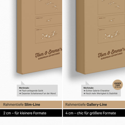 Europakort TRAVEL® Canvas med nåle – Treasure Gold