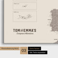 Europakarte zum Pinnen in Warmgray (Braun-Grau) mit Personalisierung im Vintage-Stil