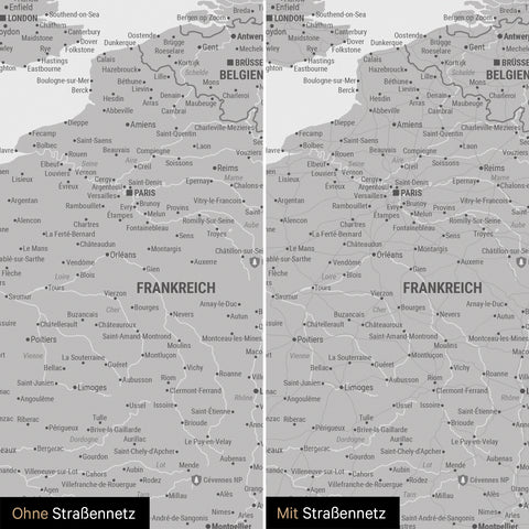 Europakort TRAVEL® Premium plakat – Coolgray (Lysegrå)