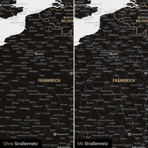 Europakort TRAVEL® Premium plakat – Light Black (Hvid-sort)