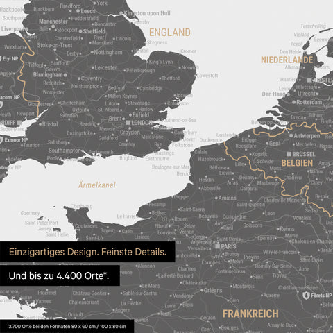 Moderne Europa Landkarte in der Farbe Light Gray als Poster mit einem Ausschnitt von Italien, Kroatien und Griechenland