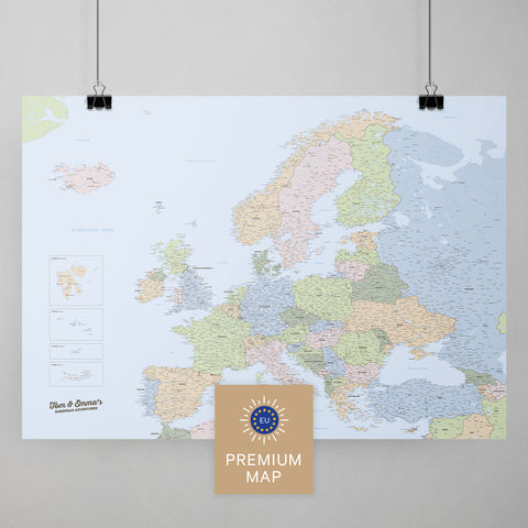 Europakort TRAVEL® Premium plakat – Multicolor Atlas (Politisk kort)