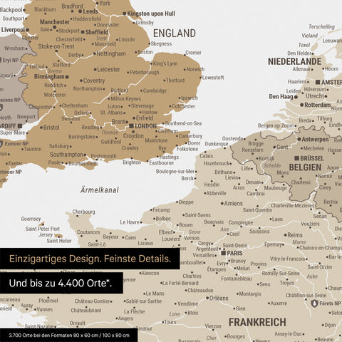 Moderne Europa Landkarte in der Farbe Multicolor Beige als Poster mit einem Ausschnitt von Italien, Kroatien und Griechenland