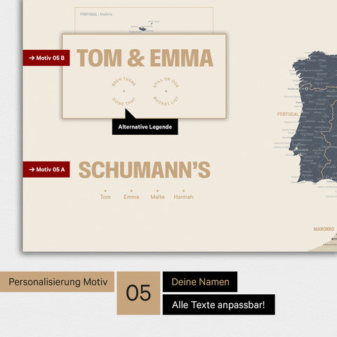 Europa Karte als Poster in Navy Light mit Personalisierung als Logo mit einer Weltkugel