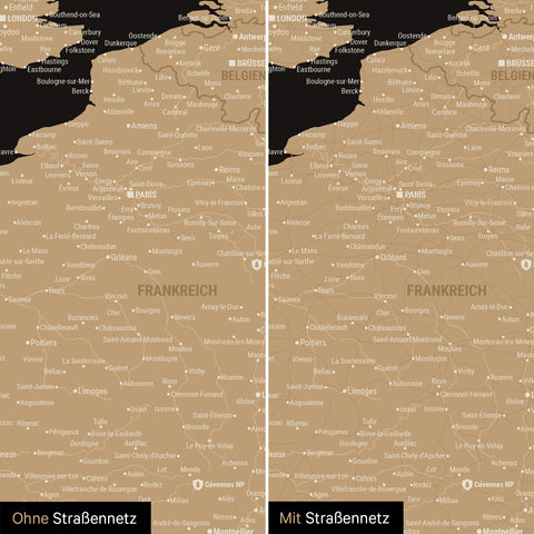 Europakort TRAVEL® Premium plakat – Sonar Black (Sort-Guld)