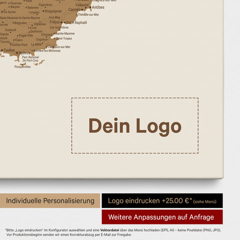 Frankrigskort TRAVEL® Canvas med nåle – Bronze