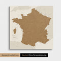 Neutrale Standard Ausführung der detaillierten Frankreich-Karte als Pinnwand Leinwand in Bronze ohne Personalisierung