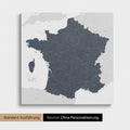 Neutrale Standard Ausführung der detaillierten Frankreich-Karte als Pinnwand Leinwand in Denim Blue ohne Personalisierung