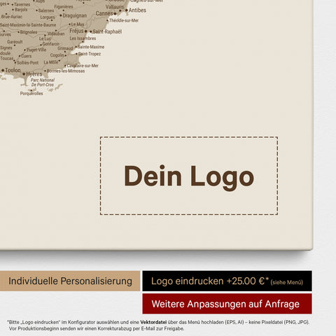Frankrigskort TRAVEL® Canvas med nåle – Desert Sand