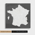 Neutrale Standard Ausführung der detaillierten Frankreich-Karte als Pinnwand Leinwand in Dunkelgrau ohne Personalisierung