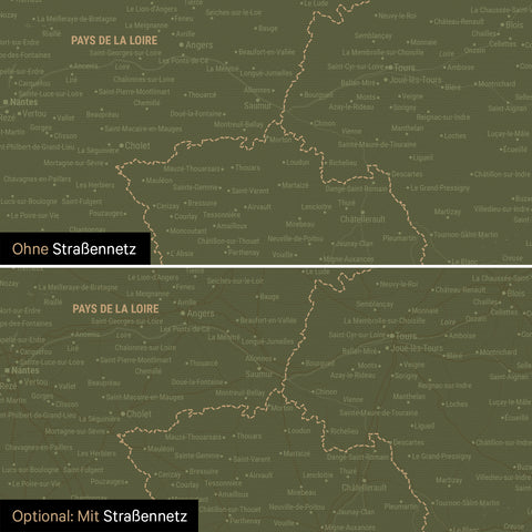 Frankrigskort TRAVEL® Canvas med nåle – Olive Grøn