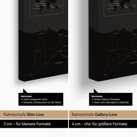 Frankrigskort TRAVEL® Canvas med nåle – Mørk Sort (Sort-Hvid)