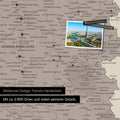 Frankreich Landkarte in Warmgray als Leinwand zum Pinnen zeigt einen Ausschnitt von Auvergne-Rhone-Alpen mit vielen Details wie Nationalparks, Flüssen und zahlreichen kleinen Orten und Städten, die teilweise mit Pins markiert sind