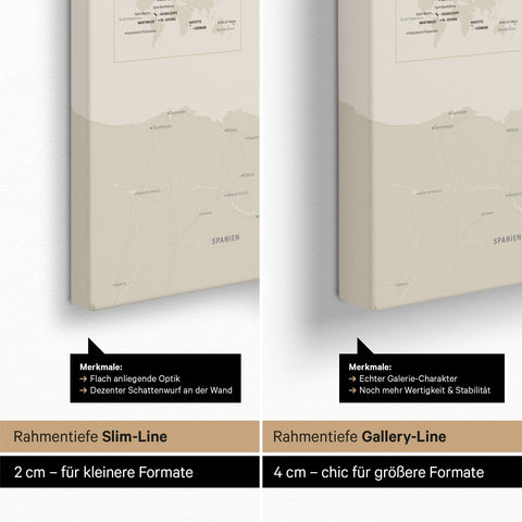 Frankreich-Karte TRAVEL® Pinn-Leinwand – Warmgray