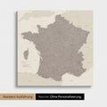 Neutrale Standard Ausführung der detaillierten Frankreich-Karte als Pinnwand Leinwand in Warmgray ohne Personalisierung