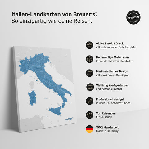 Italienskort TRAVEL® Canvas med nåle – Ocean Blå