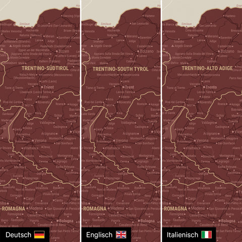 Italienskort TRAVEL® Canvas med nåle – Bordeaux Rød