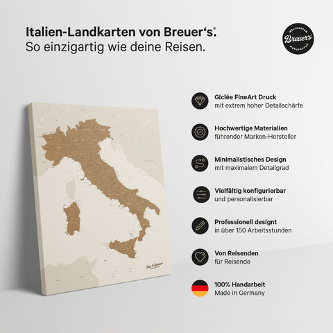Italienskort TRAVEL® Canvas med nåle – Bronze