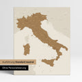 Neutrale Standard Ausführung der detaillierten Italien-Karte als Pinnwand Leinwand in Bronze ohne Personalisierung