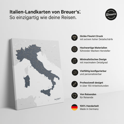 Italienskort TRAVEL® Canvas med nåle – Denim Blå
