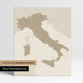 Neutrale Standard Ausführung der detaillierten Italien-Karte als Pinnwand Leinwand in Beige ohne Personalisierung