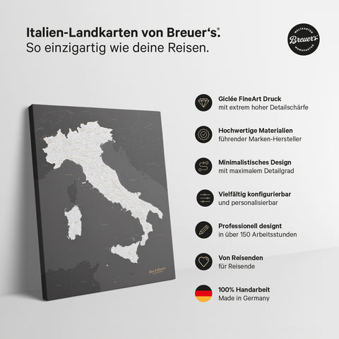 Italienskort TRAVEL® Canvas med nåle – Mørkegrå
