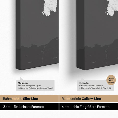 Italienskort TRAVEL® Canvas med nåle – Mørkegrå