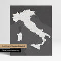 Neutrale Standard Ausführung der detaillierten Italien-Karte als Pinnwand Leinwand in Dunkelgrau ohne Personalisierung