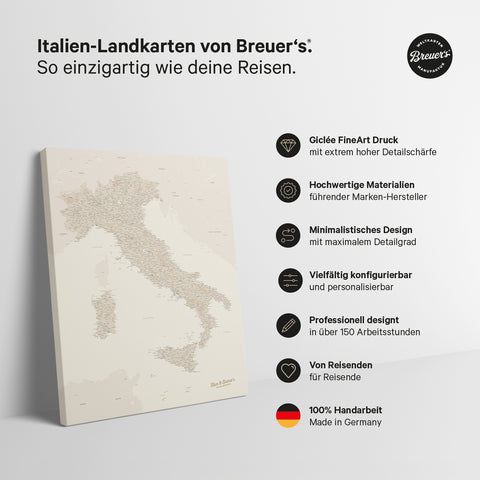 Italienskort TRAVEL® Canvas med nåle – Guld