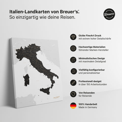 Italienskort TRAVEL® Canvas med nåle – Lys Sort