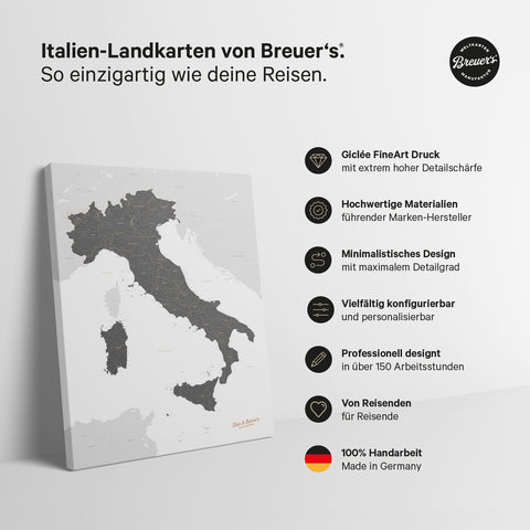 Italienskort TRAVEL® Canvas med nåle – Lys Grå