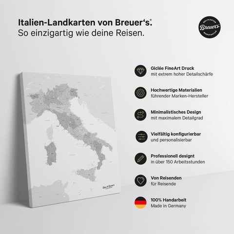 Italienskort TRAVEL® Canvas med nåle – Multicolor Grå