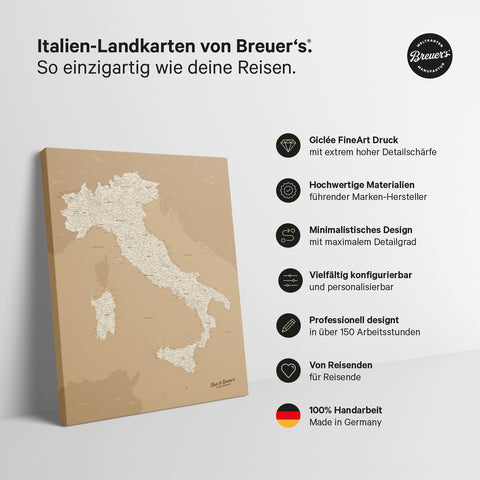 Italienskort TRAVEL® Canvas med nåle – Treasure Gold