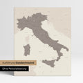 Neutrale Standard Ausführung der detaillierten Italien-Karte als Pinnwand Leinwand in Warmgray (Braun-Grau) ohne Personalisierung