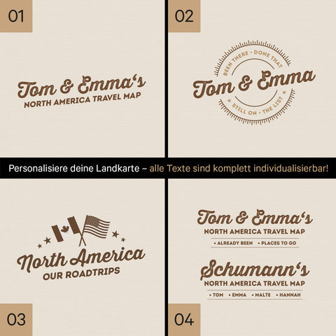 Kanada & USA Landkarte mit hohem Detailgrad als Pinnwand Leinwand in Bronze mit Personalisierung und Eindruck mit deinem Namen