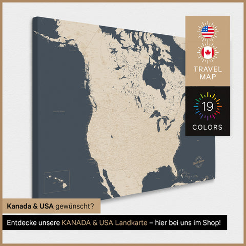 USA-kort TRAVEL® Canvas med nåle – Hale Navy (Mørkeblå)