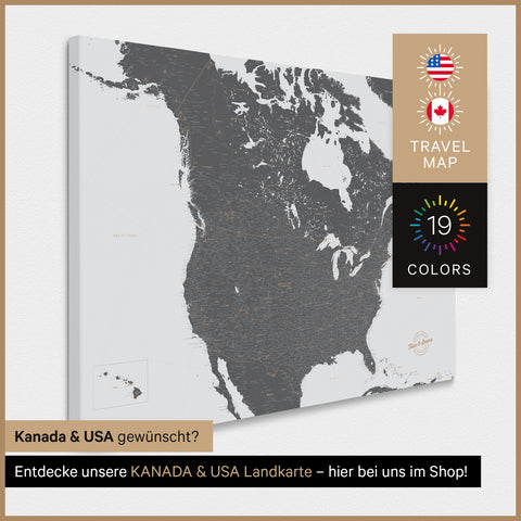 USA-kort TRAVEL® Canvas med nåle – Light Gray